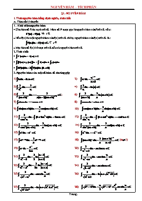 Bài tập Giải tích Lớp 12 Nguyên hàm - Tích phân